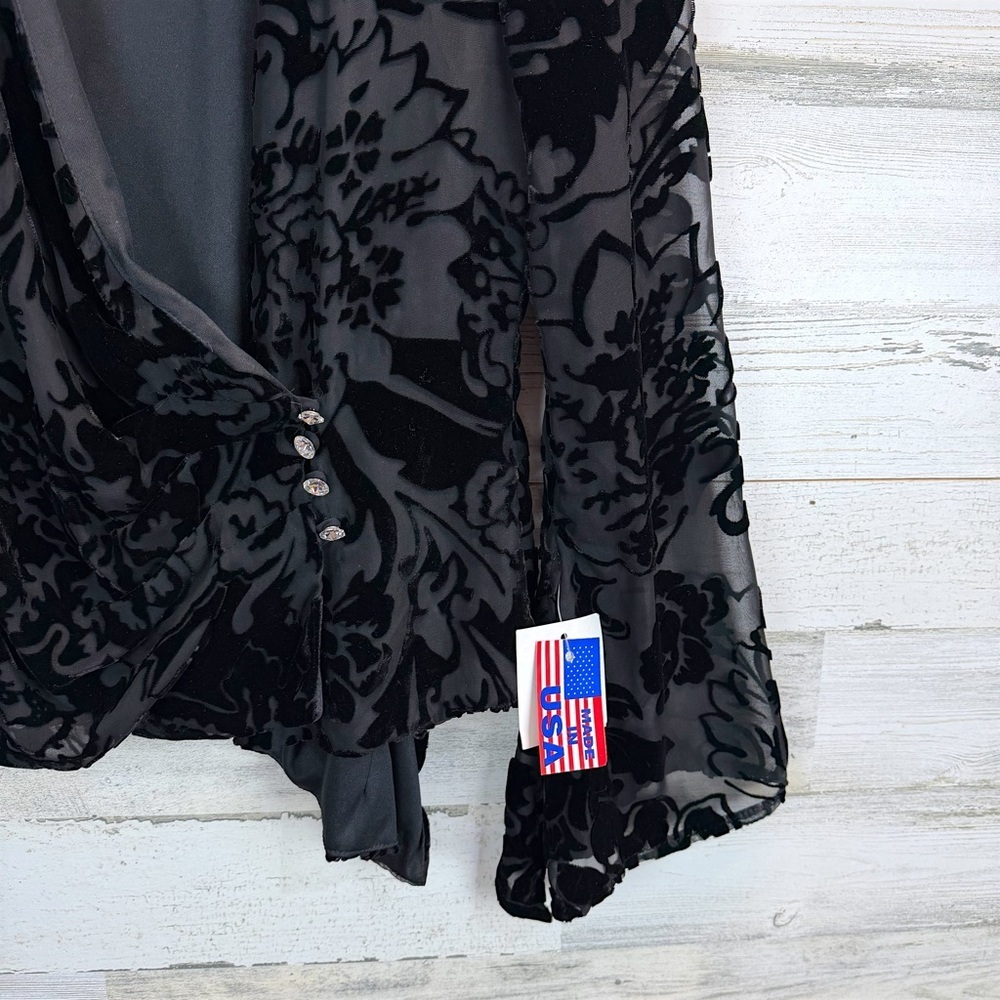 Xscape Whimsigoth Sheer Black Burnout Velvet Bell Sleeve Wrap Top 10 Gothic - Picture 13 of 15